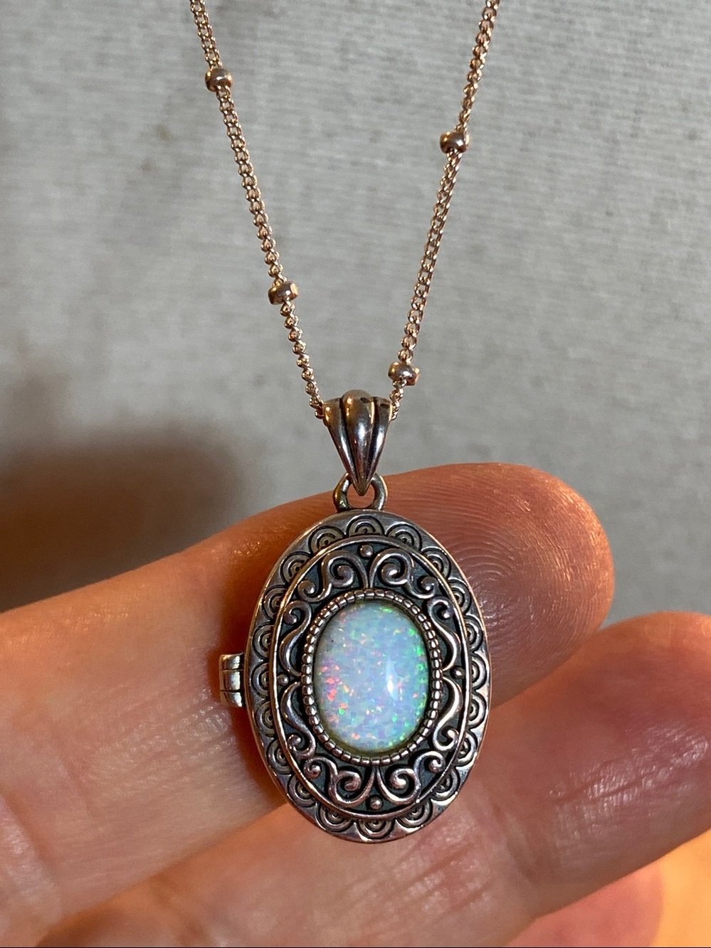 925 Sterling Silver Opal Locket Necklace Always With You Memorial Pendant